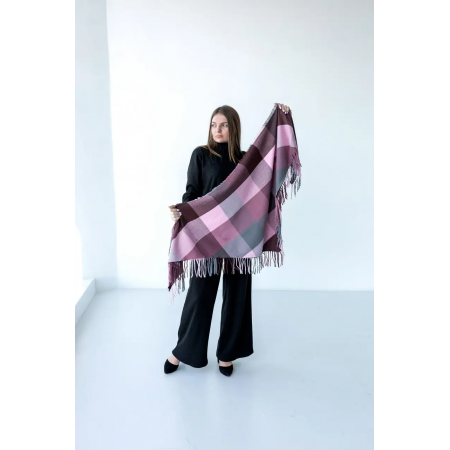 Велика бузкова кашемірова хустка косинка в клітину CASHMERE
